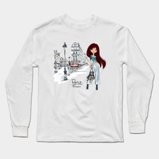 Vector fashion girl in Paris Long Sleeve T-Shirt